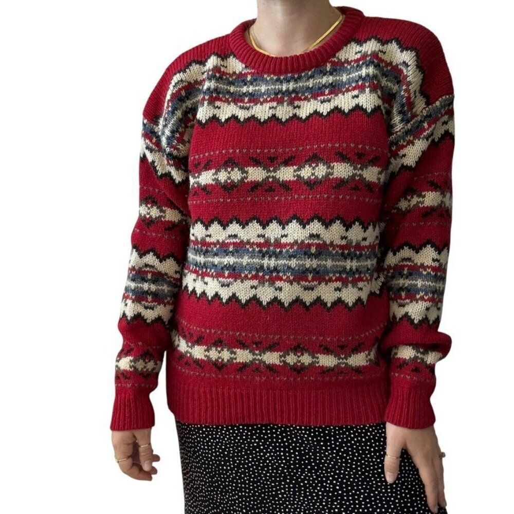 Vintage Woolrich Mens Wool Mohair Western Ski Chunky Fair Isle Sweater Sz L